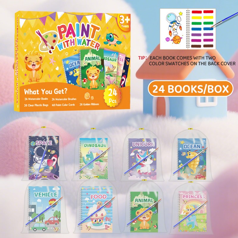 24 Pack Pocket Watercolor Coloring Book Set